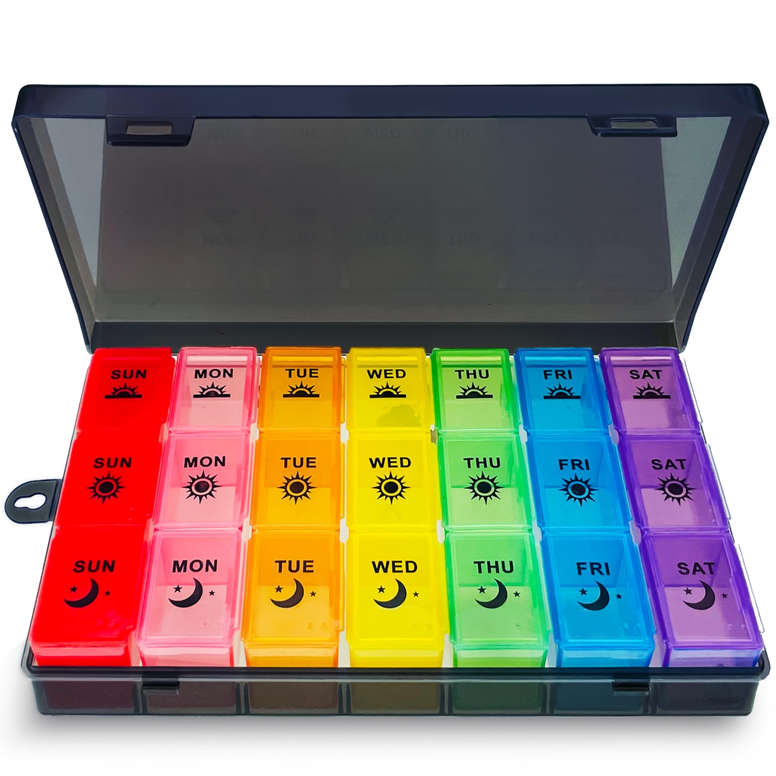 Photo 1 of ZVZM Pill Organizer, Large Tablet Organizer, Weekly Pill Box 7 Day 3 Times a Day, Medication Organizer, Medicine Storage Box with Dust-Proof Container for Fish Oil/Vitamin.