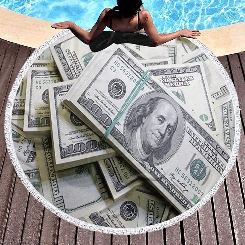 Nazi Mie Round Beach Towel 100 Dollars Rubberband Pattern Large Blanket Multi-Purpose Beach Throw