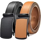 DOOPAI Men's 2 Pack Ratchet Dress Belt - Adjustable 1 3/8" Genuine Leather, Size Length Can Be Cut, With Gift Box
