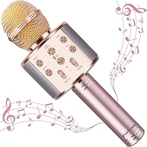 Microphone for Kids Karaoke Microphone Kids Girl Gifts for Age 4 5 6 7 8 9 Year Old Handheld Wireless Bluetooth Microphone Home Party Favor Mic Microphones Kids Christmas Birthday Gifts (Rose Gold)