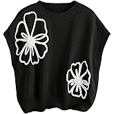 WDIRARA Women's Plus Size Floral Lightweight Sweaters Boho Short Sleeve Pullover Knit Tops