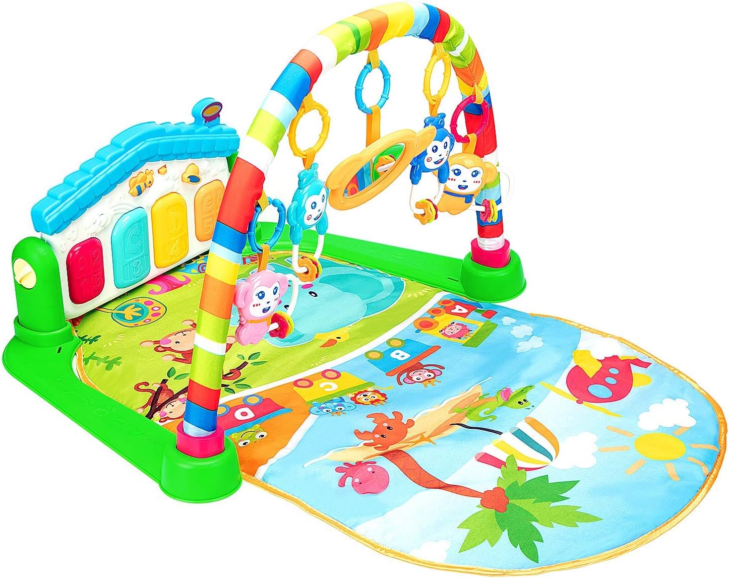 Christoy Baby Kick and Gym Play Mat Lay & Play 3 in 1 Fitness Music and Lights Fun Piano Activity Mat Infant Newborn Toys Girl Boy (Green)