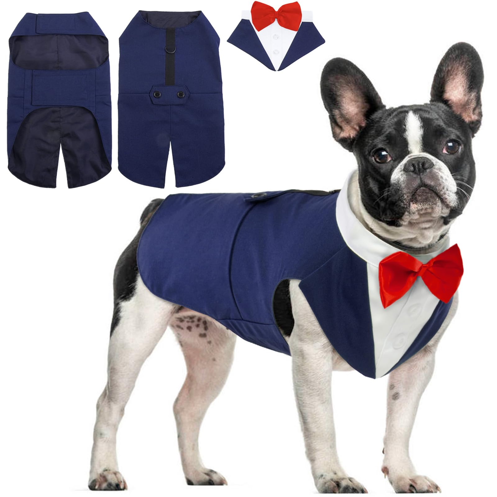 Puppy Formal Shirt with Removable Bow Tie - Dog Tuxedo Costume for Small, Medium, Large Dogs - Party, Birthday, Festival