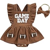Baby Girl Football Outfit Game Day Corduroy Dress Rugby Embroidery Ruffle Sleeve Romper Toddler Newborn Fall Outfits