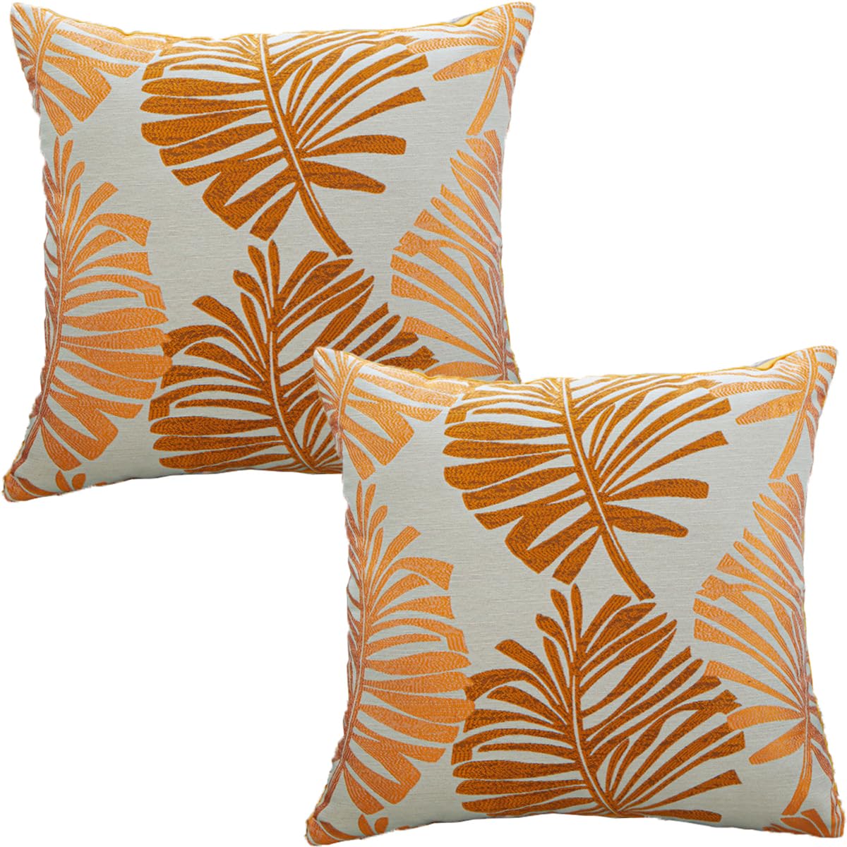Tennove Cushion Covers 45x45cm Cotton Linen & Velvet Soft Throw Pillow Covers Set of 2 Decorative Tropic Leaf Pattern Square Cushion Cases Pillowcases for Couch Sofa Home Décor, Orange