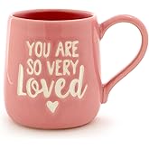 Enesco 6000501 Our Name Is Mud “You are Loved” Stoneware Engraved Coffee Mug, 16 oz, Pink