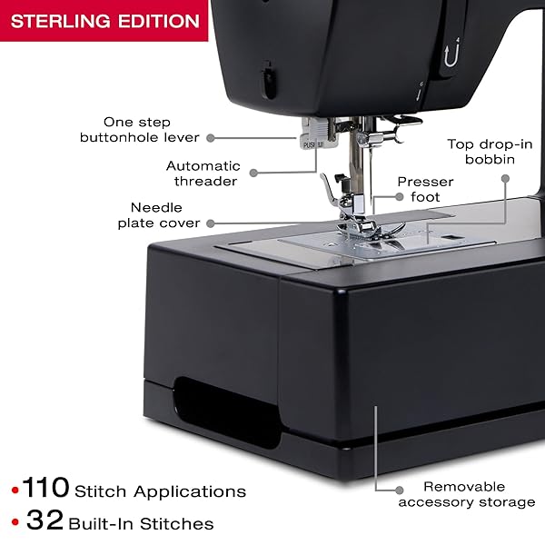 SINGER® STERLING EDITION HEAVY DUTY 4432 SEWING MACHINE WITH ACCESSORY KIT | STRONG MOTOR WITH ENHANCED PIERCING POWER, 110 STITCH APPLICATIONS, FULL METAL FRAME & 1-STEP BUTTONHOLE