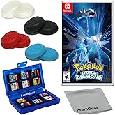 Pokemon Brilliant Diamond, Compatible with Nintendo Switch (US Version), with PremGear Thumb Grips (8 pack - Black, Blue, Red & Clear), 24 Slot Game Card Holder & Cleaning Cloth