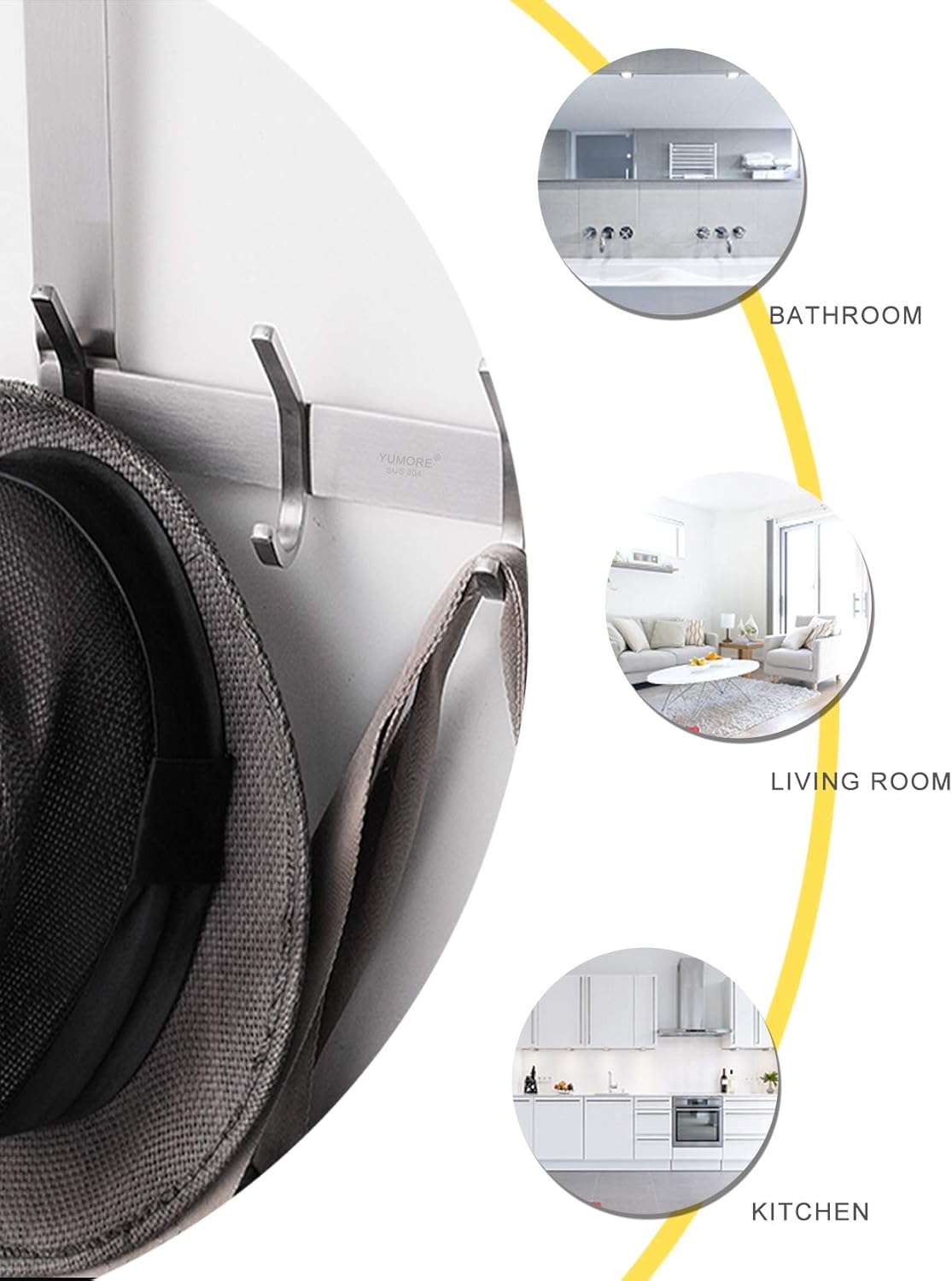 YUMORE Over The Door Hook, Stainless Steel Heavy Duty Door Hanger for Coats Robes Hats Clothes Towels, Hanging Towel Rack Organizer, Easy Install Space Saving Bathroom Hooks: Home & Kitchen