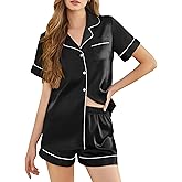 SHEFOTY Silk Pajamas for Women Short Sleeve Sleepwear Soft Button Down Loungewear 2 Piece Satin Pjs Shorts Set S-XXL