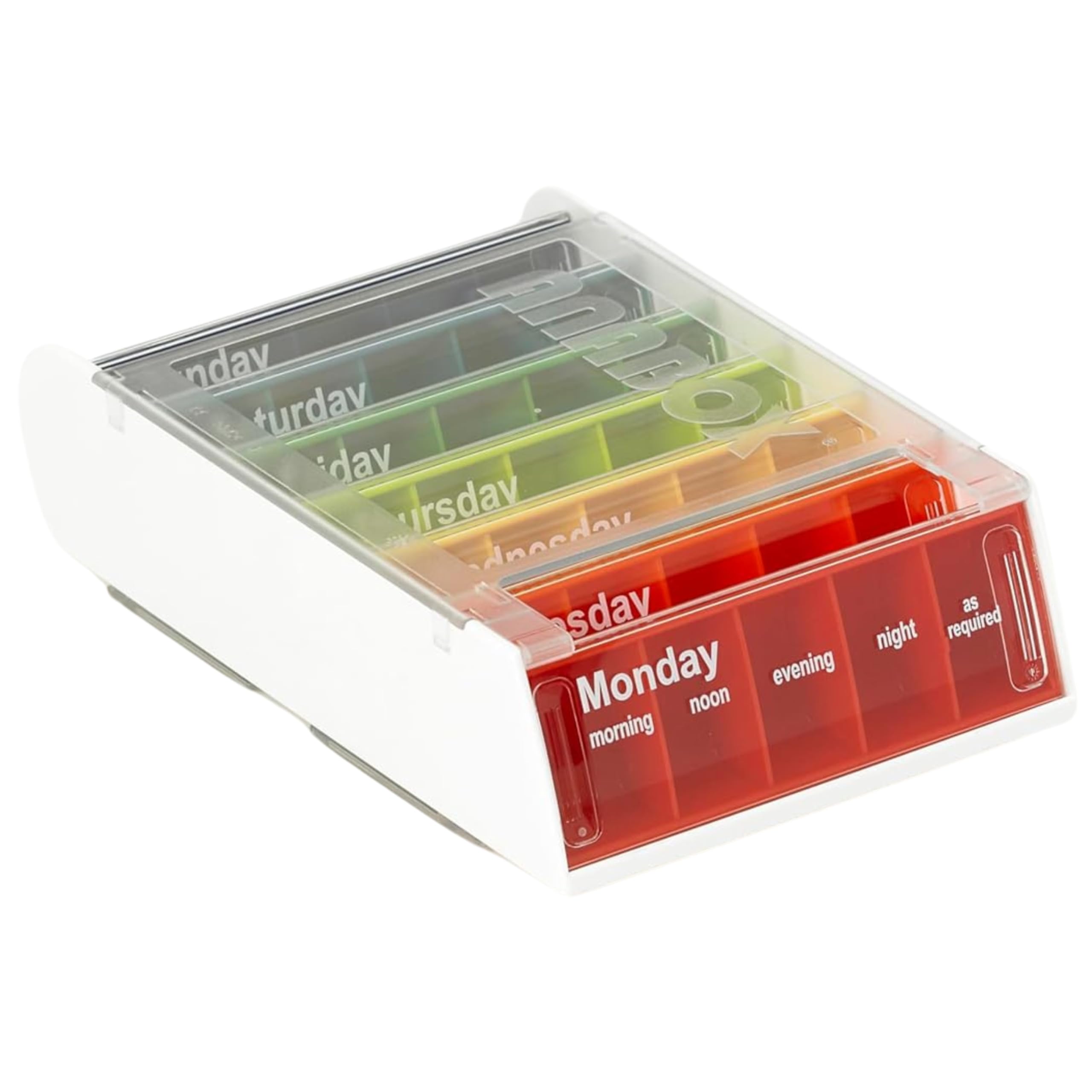 Patterson Medical Weekly Pill Organiser – 7 Day Box with 5 Daily Compartments – Detachable, Portable Tablet Pots for Medication, Vitamins and Supplements with Sliding Lids