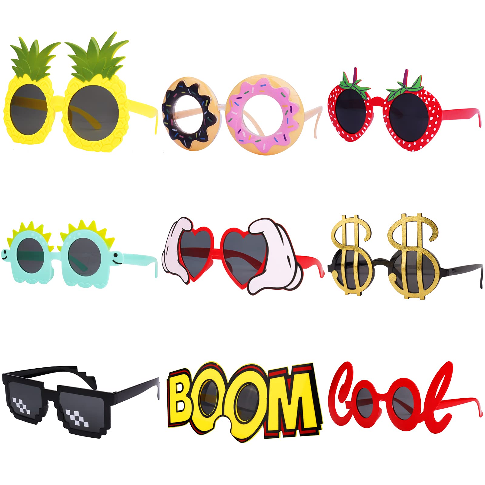 WATSELOK Party Sunglasses - 9 Pairs Funny Hawaiian Glasses, Funny Novelty Giant Fancy Summer Kids Party Favors,photo booth props Beach Themed Party Supplies Decoration