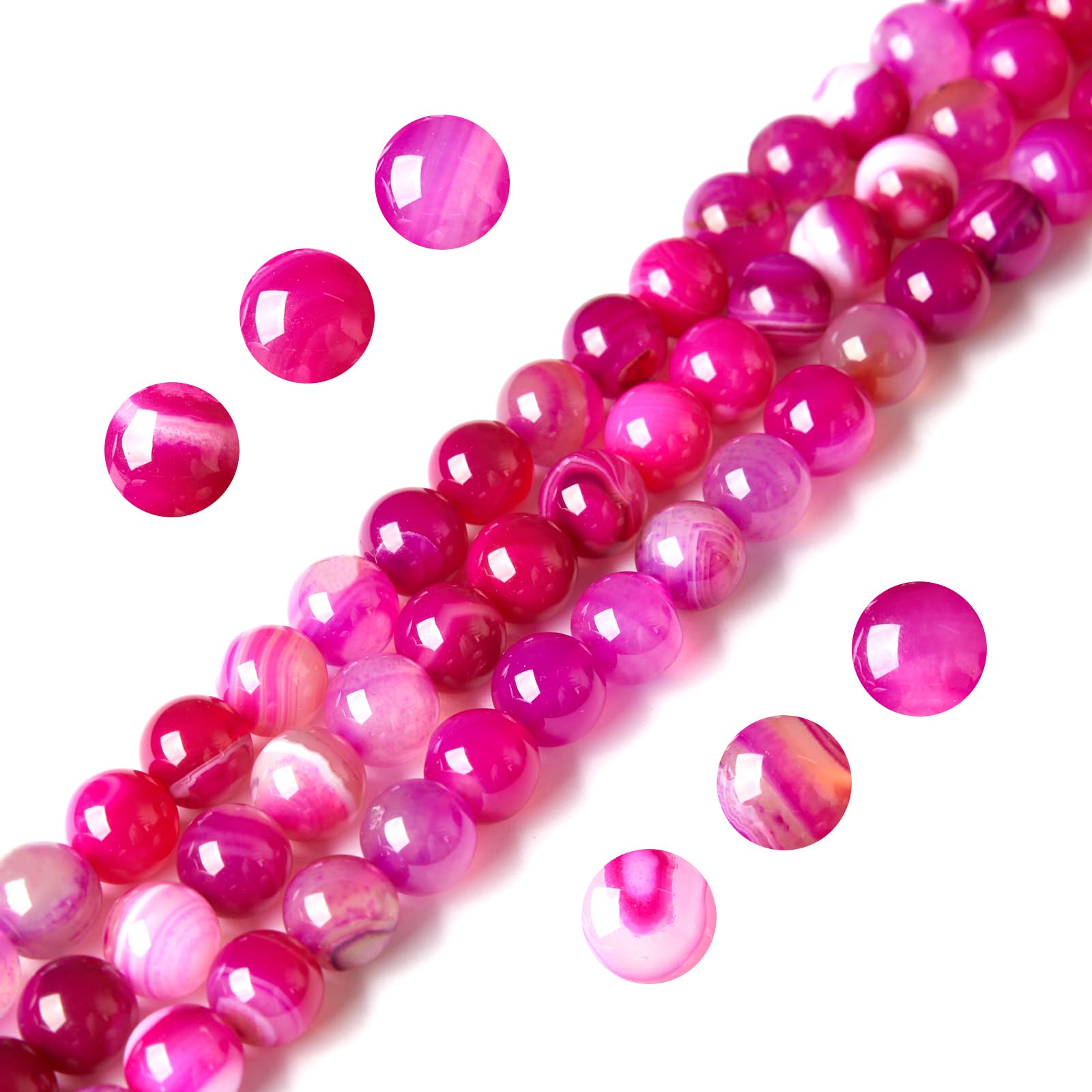 View 1 of 100pcs 6mm Rose Red Stripe Agate Beads Natural Gemstone Beads Round Loose Beads for Jewelry Making