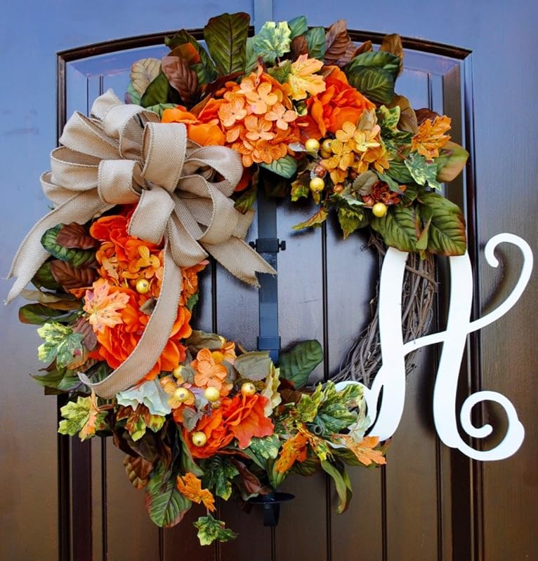 Fall Thanksgiving Harvest Wreath with Monogram made of