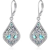 Tree of Life Dangle Drop Earrings for Women 925 Sterling Silver Abalone Shell Leverback Earrings Hypoallergenic Jewelry Christmas Birthday Gifts