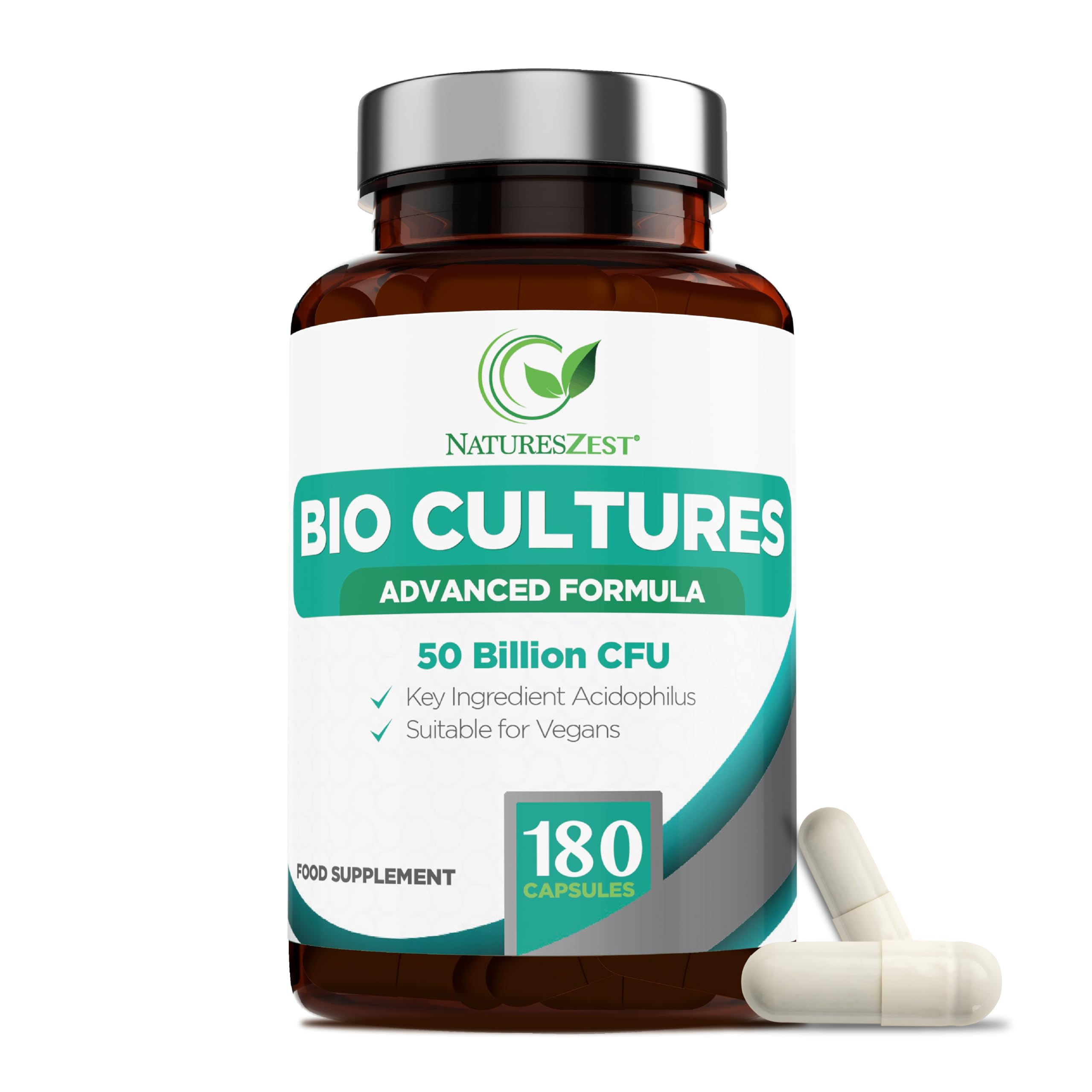 Bio Cultures Complex Probiotics & Prebiotics 50 Billion CFU – 6 Months Supply - Acidophilus & Saccharomyces Boulardii Probiotic – 180 Vegan Capsules - Probiotics for Gut Health
