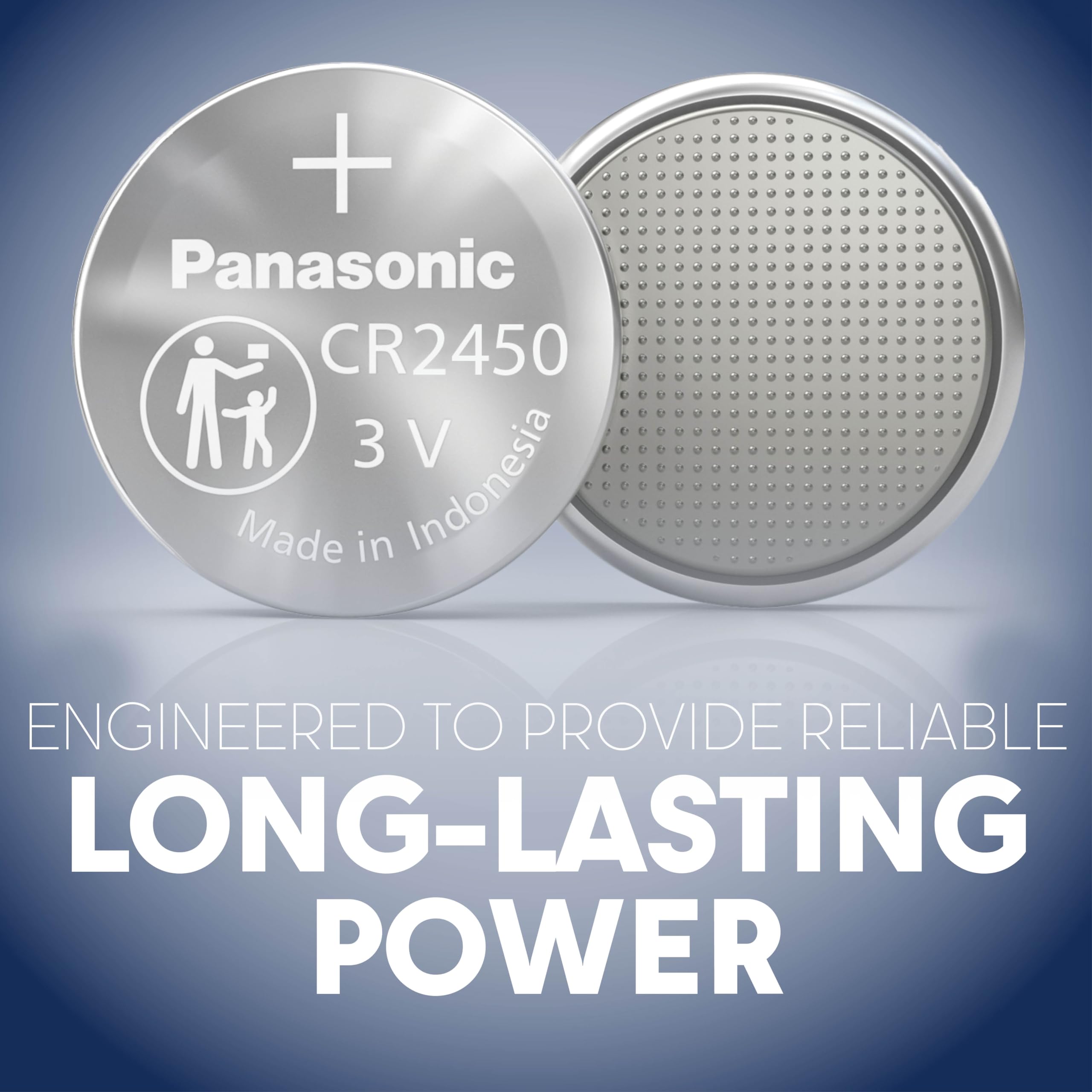 Panasonic CR2450 3.0 Volt Long Lasting Lithium Coin Cell Batteries in Child Resistant, Standards Based Packaging, 4-Battery Pack