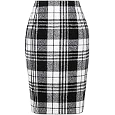 IDEALSANXUN Plaid Skirts for Women Fall Winter Knee Length Pencil Wool Skirt with Slit