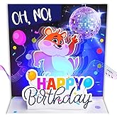 Ribbli Birthday Cards, Funny Bear Dancing with Music and Light, Musical Pop Up Birthday Card for Kids Men Women, 6.1 x 6.1 Inches with Envelope
