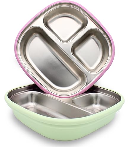 thumbnail image 2 of MISSLILI Stainless Steel Kids Plates And Bowls Set With Suction, Divided Baby Plate And Toddler Bowl With Removable Silicone Suction,Stainless Steel Weaning Bundle, Silicone Baby Feeding Set (Pink 2 of 14