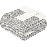 MACEVIA Grey Knit Throw Blanket for Couch 50" x 60" Super Soft Cozy Warm Bed Throws Winter Blankets for Sofa (Heather Grey)