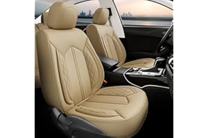 FREESOO Car Seat Covers Full Set, Breathable Faux Leather Seat Covers for Cars, Automotive Universal Seat Cover Protector Fit for Most Sedan SUV Pick-up Truck(Beige)