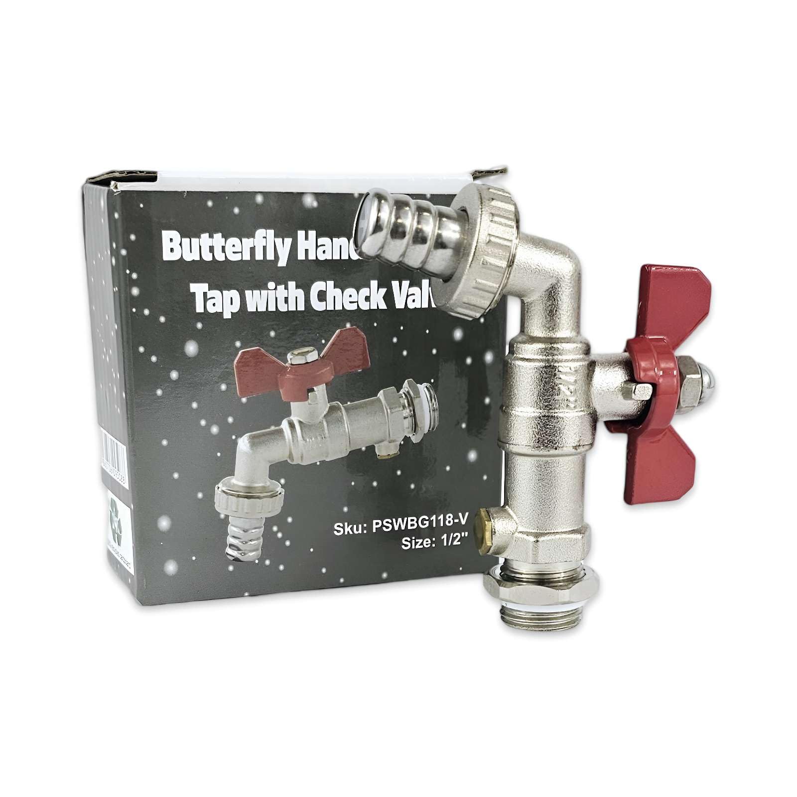 Wärmer System Outside Garden Tap with Check Valve, 1/2 inch Garden Tap, Double Outlet Tap (Butterfly Handle 1/2'' Garden Tap)