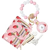 Miss Adola Wallet Keychain Wristlet for Women with AirTag Holder - Cute Design Credit Card Holder Wallets Key Chain Ring Slim Small RFID Air Tag Coin Pocket Purse for Ladies Teen Girls,Strawberry