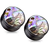 Pierced Owl - Abalone Shell Inlaid Front Facing Natural Wood Saddle Plugs, Sold as Pair