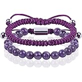 CARITATE Black Beaded Bracelets for Men Boys: 6mm Obsidian Onyx Lava Beads Mens Bracelet Set Mens Jewelry - Cool Anniversary Valentines Fathers Birthday Gifts for Him Boyfriend Husband Man Son Dad