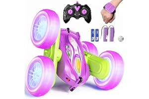 SAUFTTI Remote Control Car Toys for Boys & Girls, 4WD Gesture RC Stunt Cars, High Speed RC Truck with Double Sided 360 Flips and Headlights Wheel Lights, Off-Road Stunt Car Toys for Kids 6-12 yr (Purple)