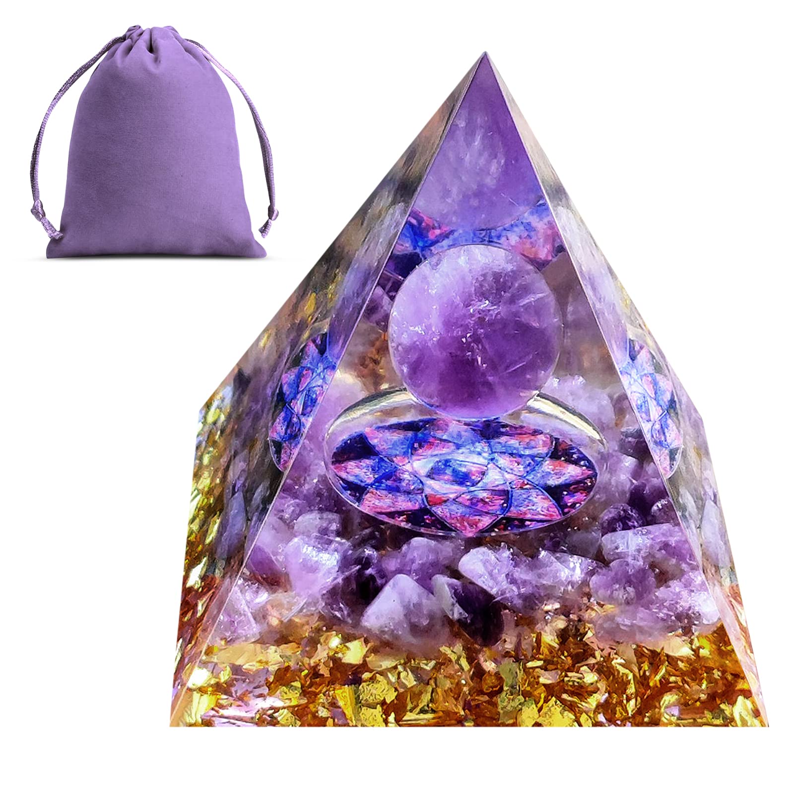 Obidodi Crystal Pyramid, Moonstone & Amethyst Crystal Energy Tower, Positive Energy Generator for Healing Meditation & Chakra Balance
