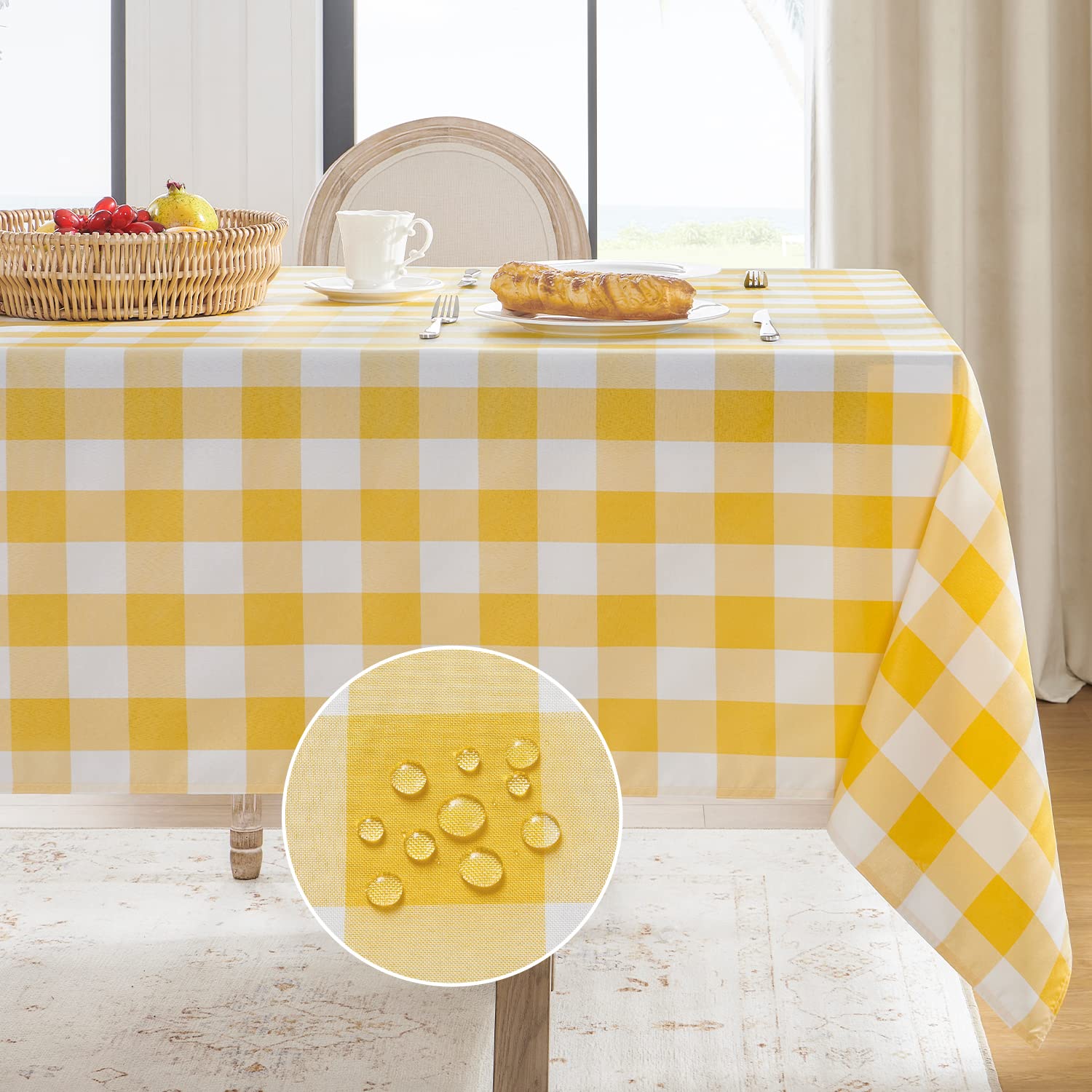 Photo 1 of Softalker Gingham Checkered Rectangle Tablecloth - Waterproof Buffalo Plaid Table Cloth Stain Resistant Washable Table Cover for Picnic/Camping/Outdoor - Yellow and White, 60 x 84 Inch