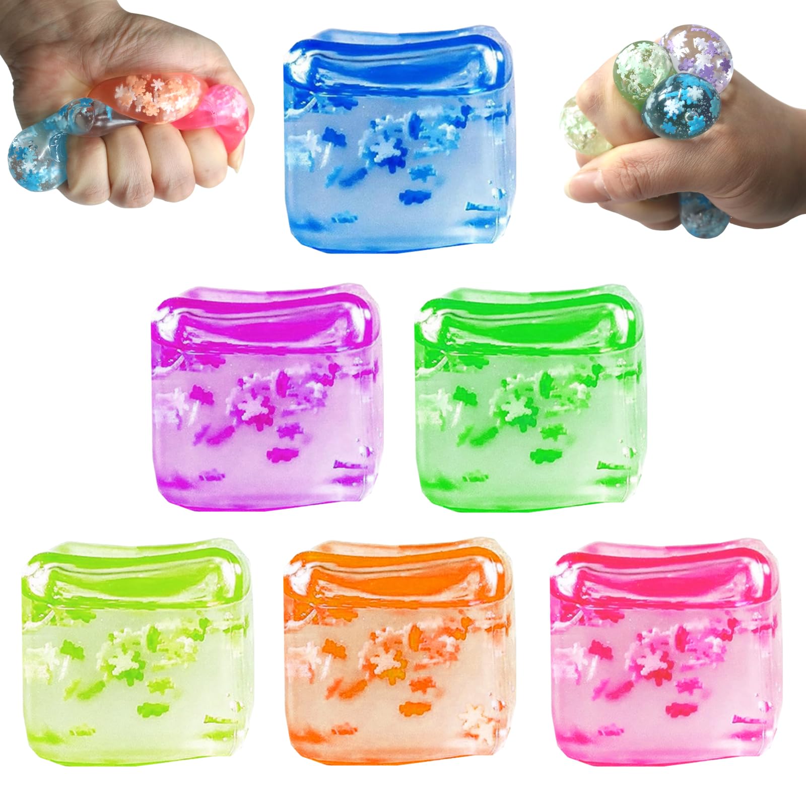 Photo 1 of 6 Pack Stress Cube Squishy Balls Has Snowflakes Inside for Adults Sensory Fidget-Always Returns to its Square Shape,Stretchy Squishy Cube for Anxiety Stress Relief(6pcs)