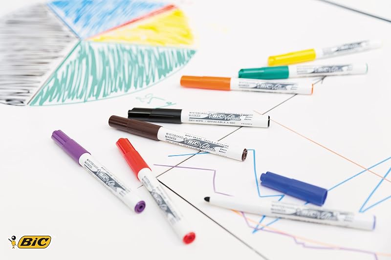 Velleda 1741, Marcadores de Quadro Branco de Ponta Média, cónicos (4,5mm), Ótimos para Uso de Escritório, Azul, Pack de 12 Unidades