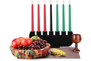 Conelist 15 Pcs Kwanzaa Kinara Celebration Set Include Candles Holder, Wooden Wine Glasses, Bamboo Baskets with Fabric Corn Kwanzaa Decorations Kit for Celebration