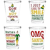 Arsemica Elf Christmas Shot Glasses, Funny Christmas Drinking Cups, 4 Pack 2oz Holiday Wine Glasses, Buddy The Elf Merch Gifts for Women Men Friends, Xmas White Elephant Gifts Stocking Stuffers