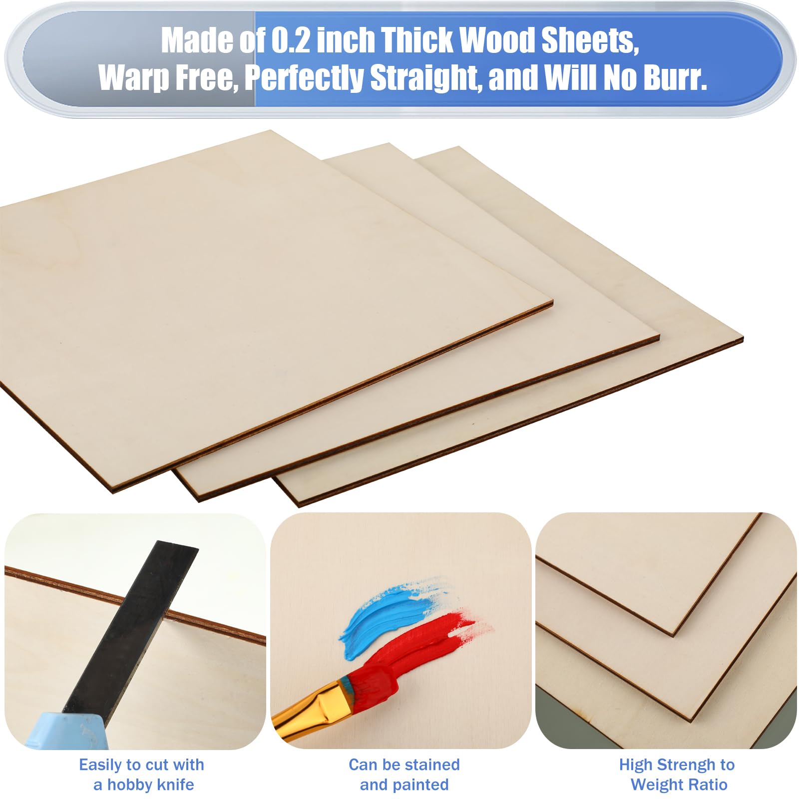 16 Pack Basswood Plywood Sheets 12 x 12 x 1/5 Inch-5 mm Thick Basswood Plywood Board Wood Squares Sheets Natural Unfinished Wood for Crafts, Painting, Model Making, Wood Burning and Laser Projects