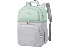 SINVICKO Insulated Cooler Backpack,Leak Proof Soft Double Deck Cooler Bag Lunch Box Backpack for Men Women,Light Green & Grey