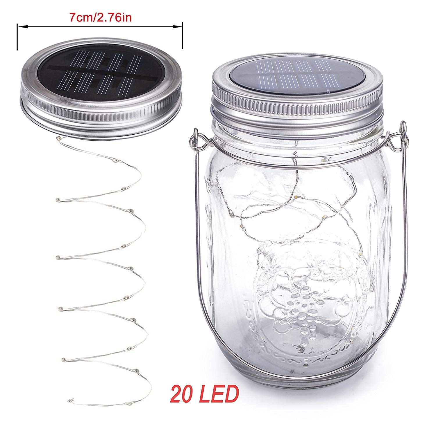 KerKoor Solar Mason Jar Licht, Jar Fee Licht, Wasserdichte Glasgläser Garten Hängeleuchten,LED String Licht für Party, Hochzeitsdekoration, Außen Laterne, Hof,Wand, Tisch, Baum
