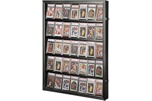Odjaraye Graded Sports Card Display Case - 35 Baseball Card Display Case - Lockable Trading Card Frame Wall Display with UV Protection for Football Basketball Hockey Cards,Black