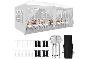 Rovibek 10x20 Pop Up Canopy, Outdoor Canopy Tent Easy Set-up for Parties, Water Resistant, with Sandbags, Storage Bag, White
