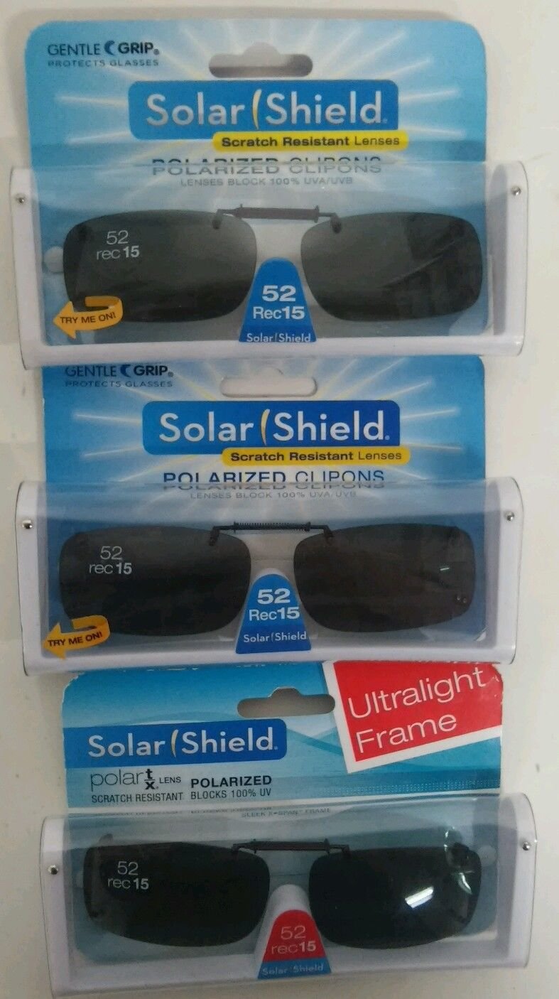 3 SOLAR SHIELD Clipon Polarized Sunglasses Size 52 rec 15 Black
