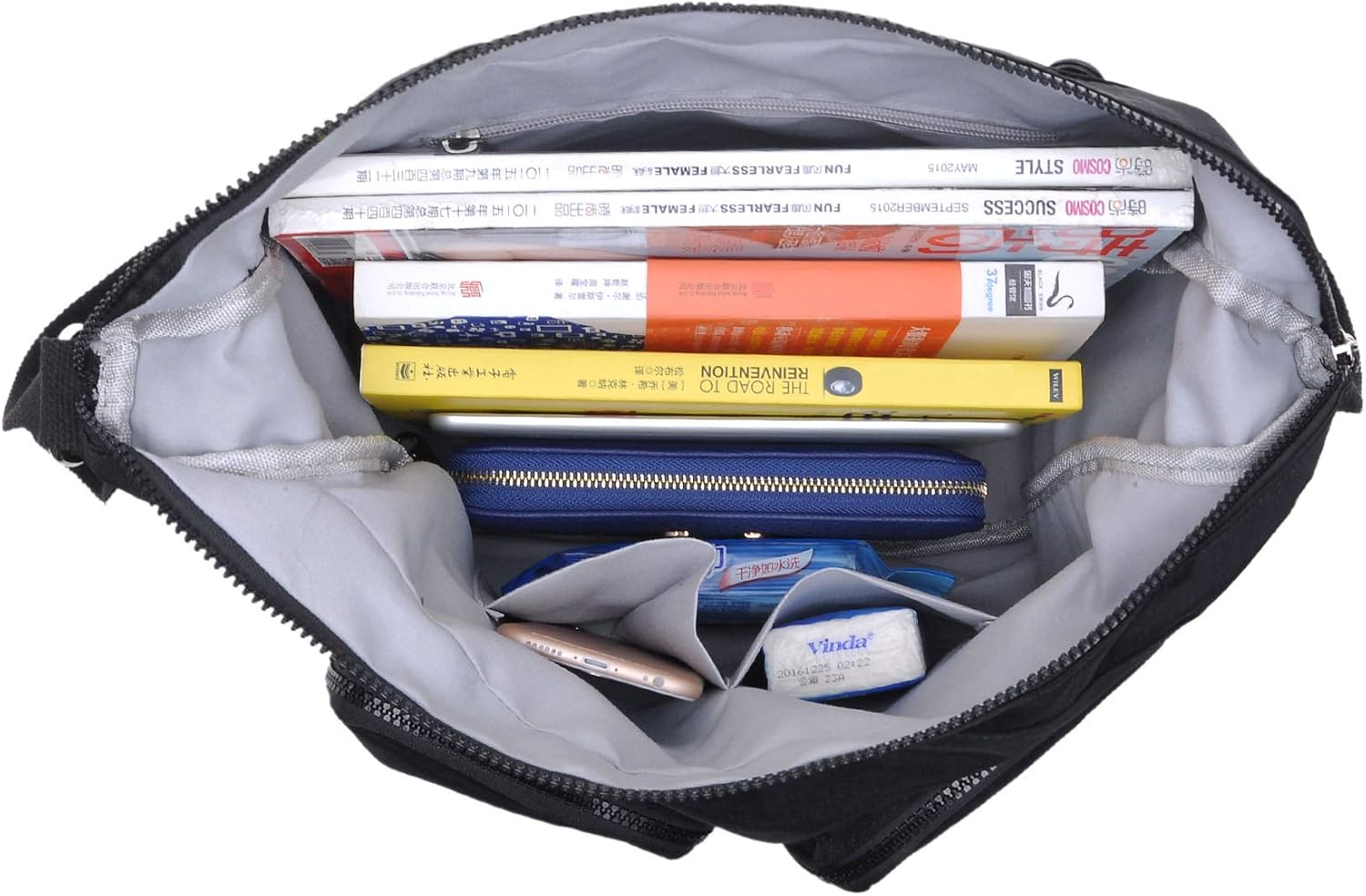 Efanliu Cross Body bag Ladies Handbags Large Women Shoulder Messenger Bag Nylon with Multi Pocket for Travel (Black) - Image 4