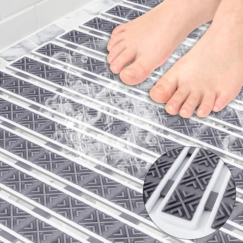 Caillebotis Douche 70 x 40cm, Tapis Baignoire Antidérapant Tapis de Bain avec Ventouse Tapis Douche sans BPA et Résistant aux Moisissures pour Les Seniors, Les Adultes