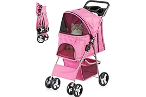 ZENY Foldable Pet StrollerCat/Dog Stroller with 4 WheelPet Travel Carrier Strolling Cart with Storage BasketCup Holder 