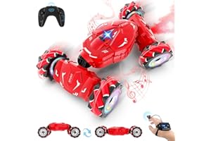 Pristar RC Stunt Cars, Gesture Sensing Remote Car Toys for 6-12 Boys Girls, 2.4Ghz Hand Remote Control Car with Spray Lights Music 360° Rotation 4WD Off-Road, Birthday Xmas Gifts for Kids Age 6-12