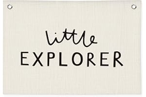 Wheatwin Little Explorer Baby Shower Linen Canvas Banner, Boys Room Decor, Camping Wall Hanging Canvas Banner Flag Decor for Toddler Boy Room Nursery Playroom, 20x30 Inch