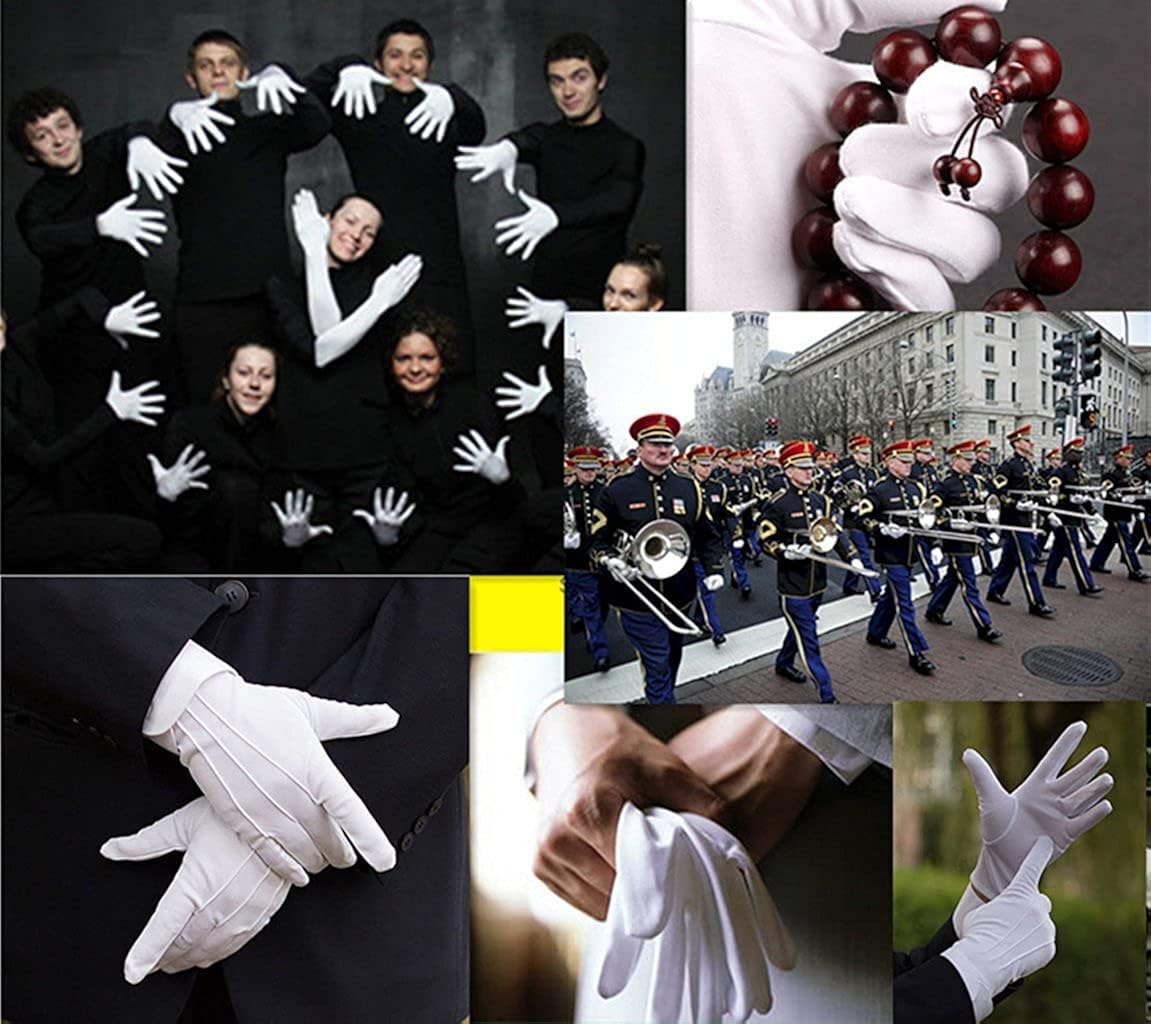 DH 2 Pairs White Cotton/Nylon Marching Gloves, Formal Tuxedo Honor Guard Parade Gloves: Clothing