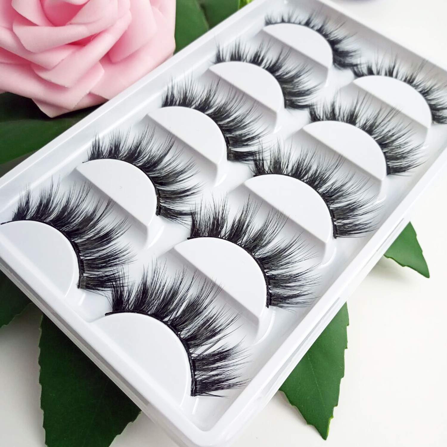 Veleasha 5D Faux Mink Lashes Handmade Luxurious Volume Fluffy Natural False Eyelashes 5 Pairs | Dubai : Beauty